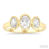 1.00 Ctw 3-Stone Bezel Set Oval Cut Diamond Ring in 14K Yellow Gold